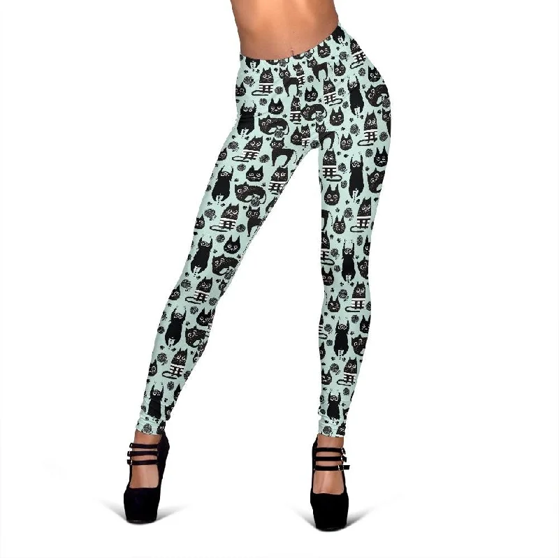 Black Kitten Cat Pattern Print Women Leggings