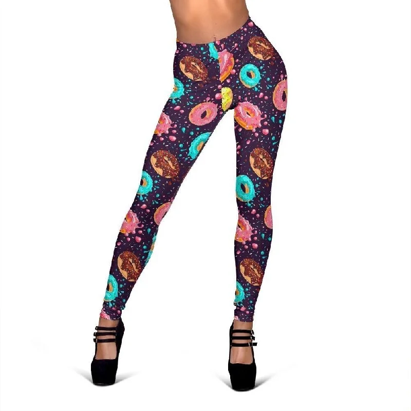 Blue Donut Pattern Print Women Leggings