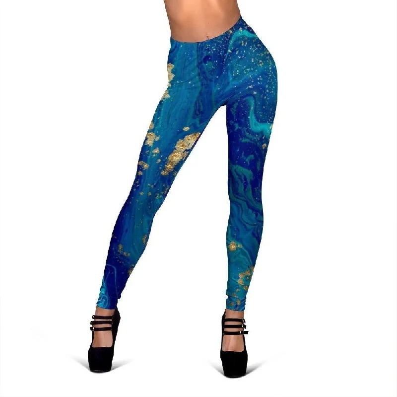 Blue Marble Pattern Print Women Leggings