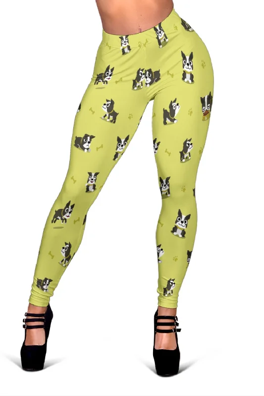 Boston Terrier Paw Pattern Print Women Leggings