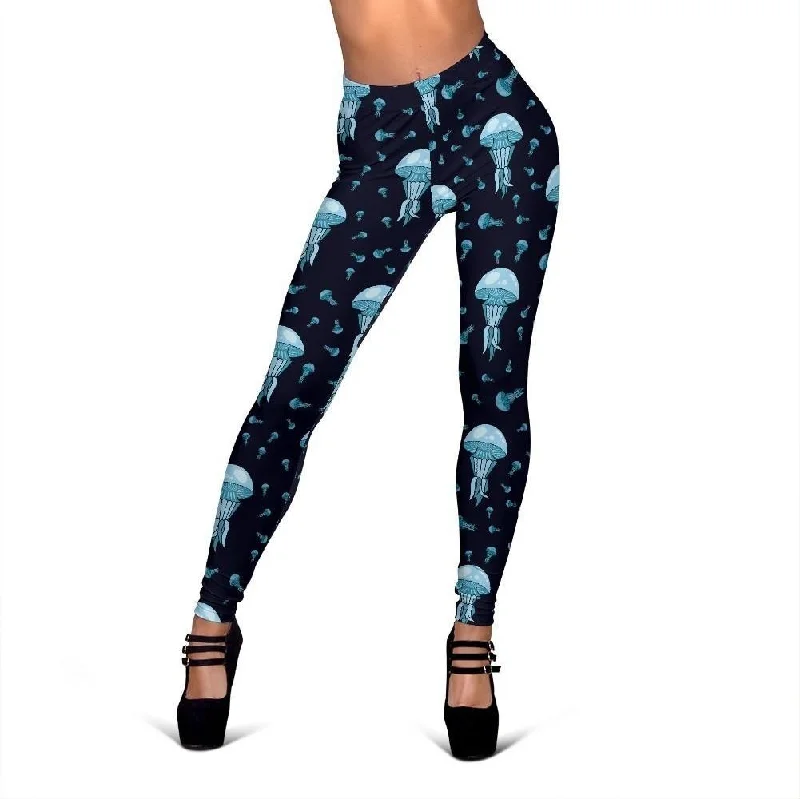 Cartoon Jellyfish Print Pattern Women Leggings