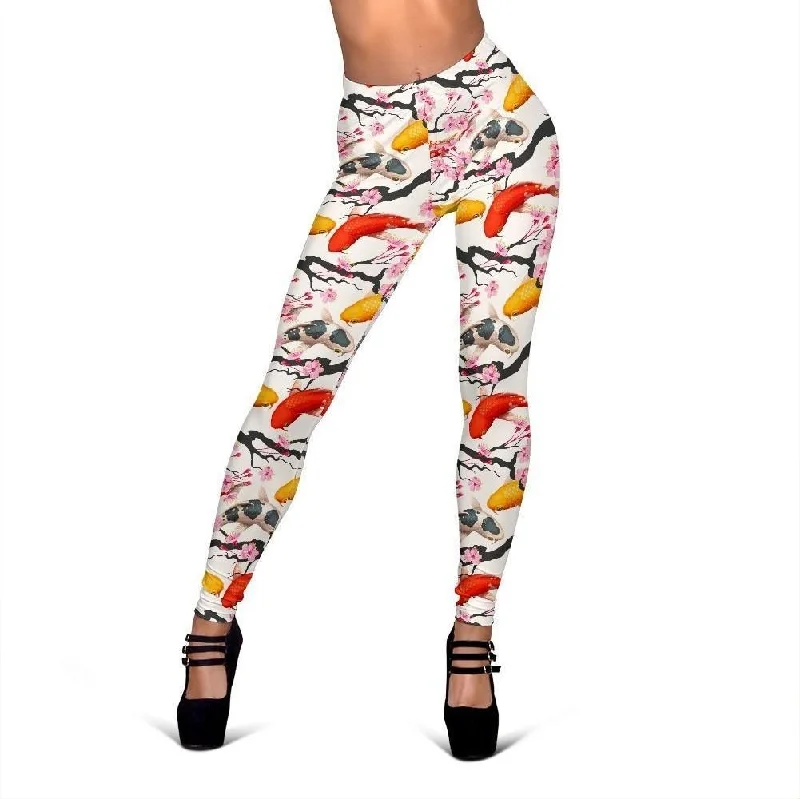 Cherry Blossom Koi Fish Pattern Print Women's Leggings