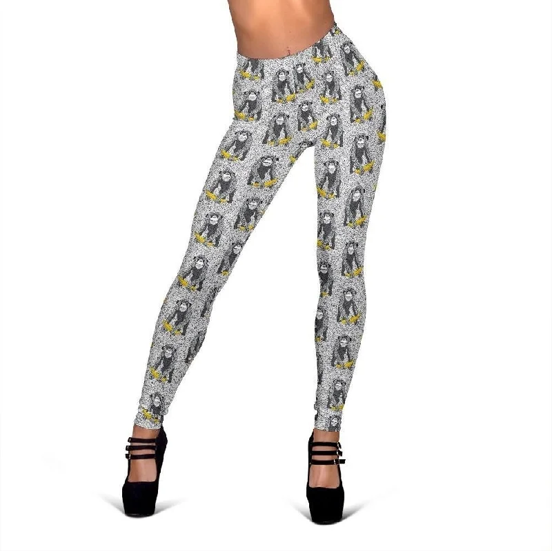 Chimp Monkey Banana Pattern Print Women Leggings