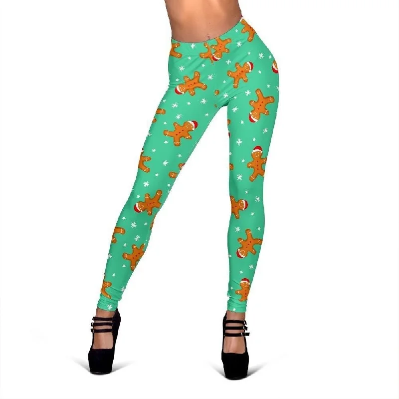 Chirstmas Gingerbread Man Pattern Print Women Leggings