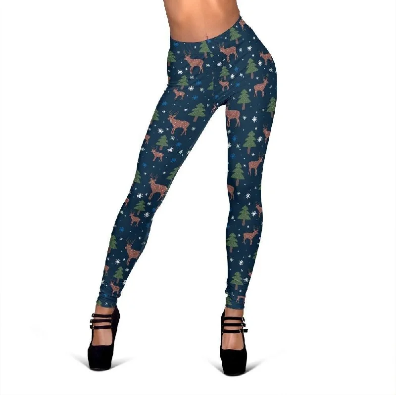 Christmas Tree Moose Pattern Print Women Leggings