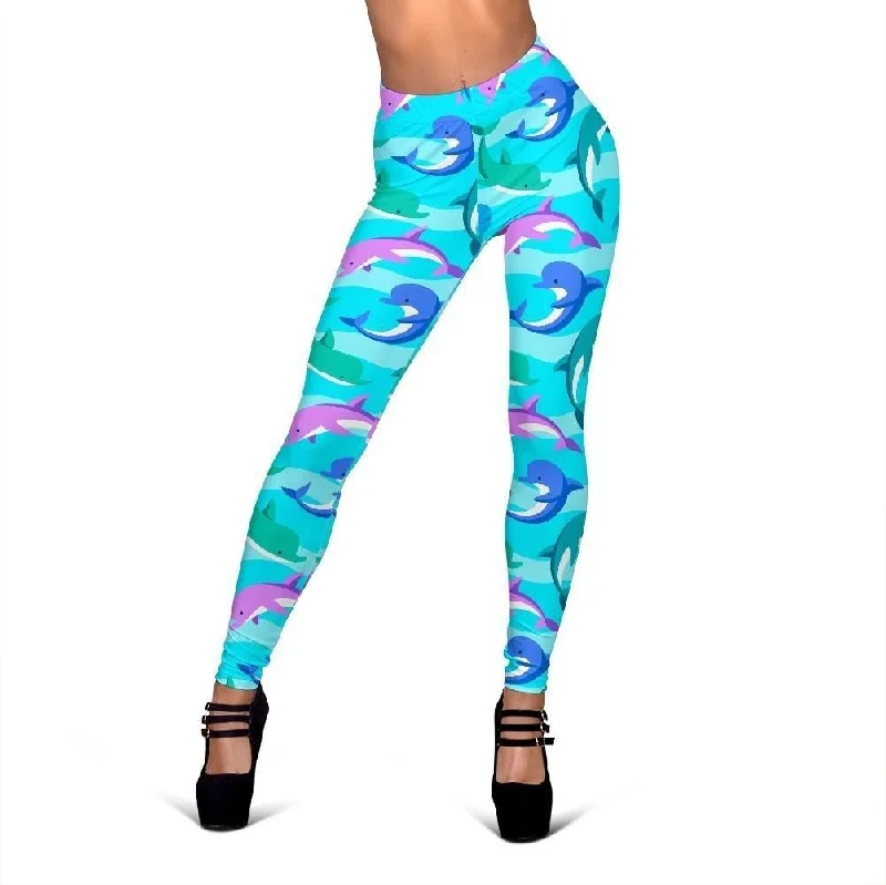 Colorful Dolphin Pattern Print Women Leggings