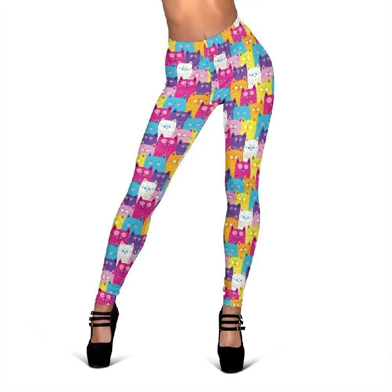 Colorful Kitten Cat Pattern Print Women Leggings