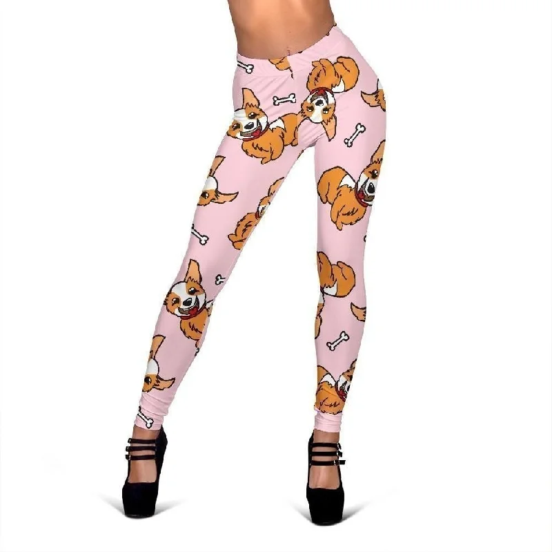 Corgi Pink Pastel Pattern Print Women Leggings