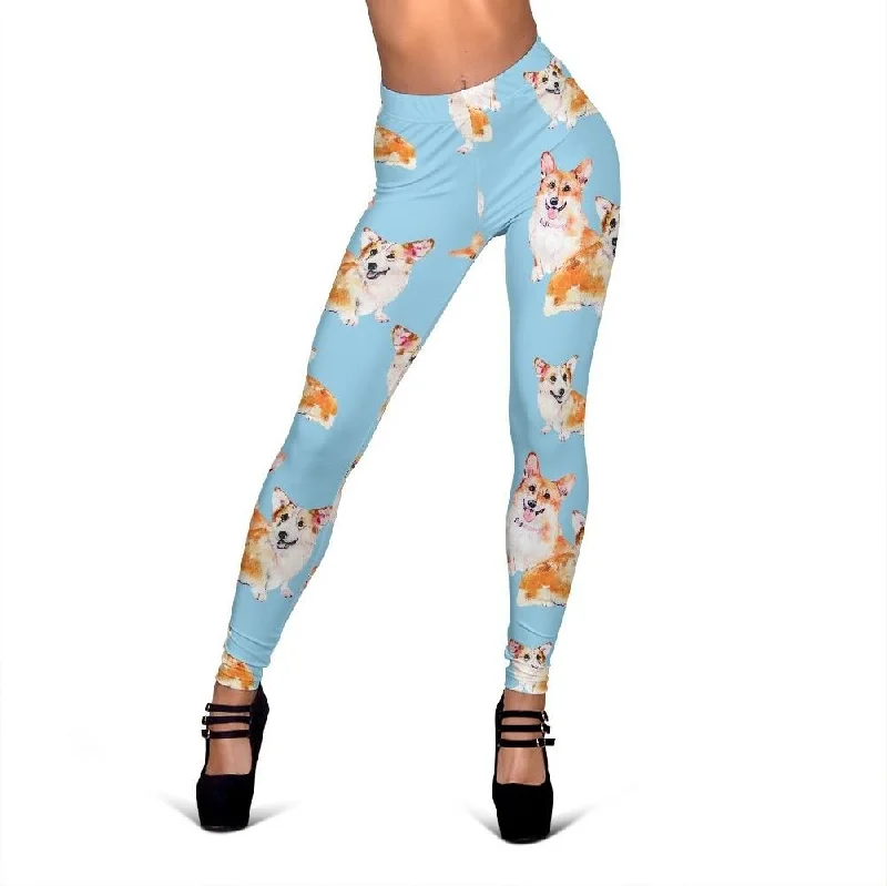 Corgi Portrait Pastel Pattern Print Women Leggings