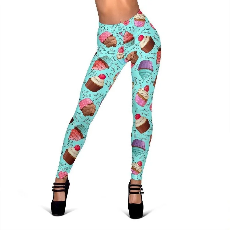 Cupcake Blue Pattern Print Women Leggings