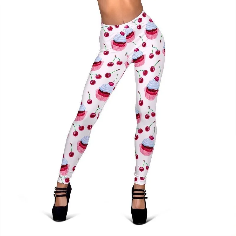 Cupcake Cherry Pattern Print Women Leggings