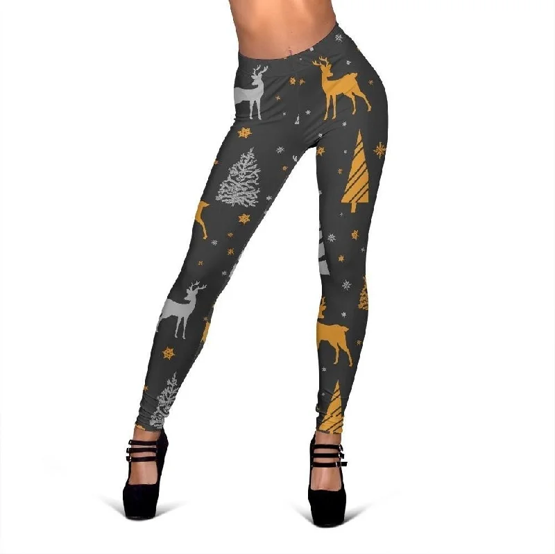 Deer Christmas Tree Pattern Print Women Leggings