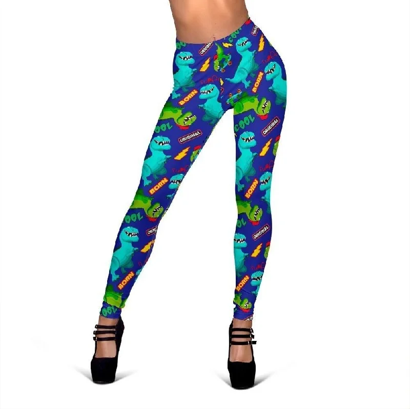 Dino Dinosaur Cartoon Pattern Print Women Leggings