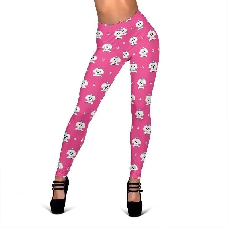 Dog Maltese Puppy Pattern Print Women Leggings