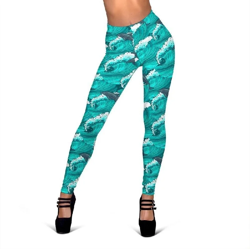 Dolphin Wave Pattern Print Women Leggings