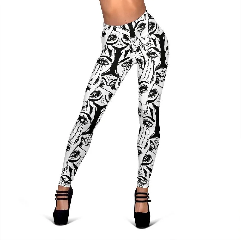 Evil Eye Hamsa Hand Pattern Print Women Leggings