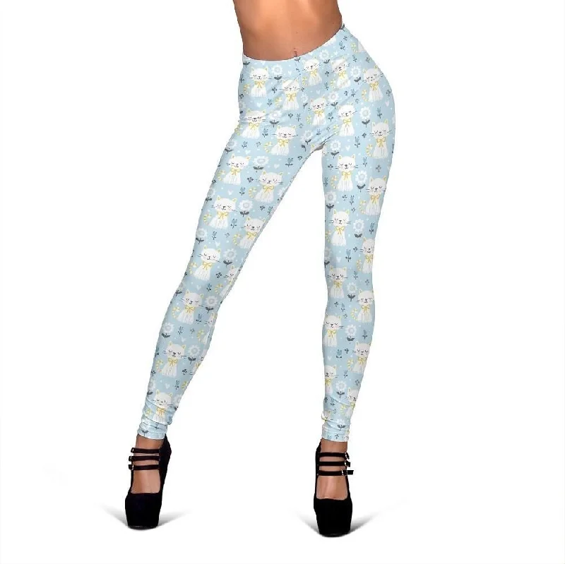 Floral Kitten Cat Pattern Print Women Leggings