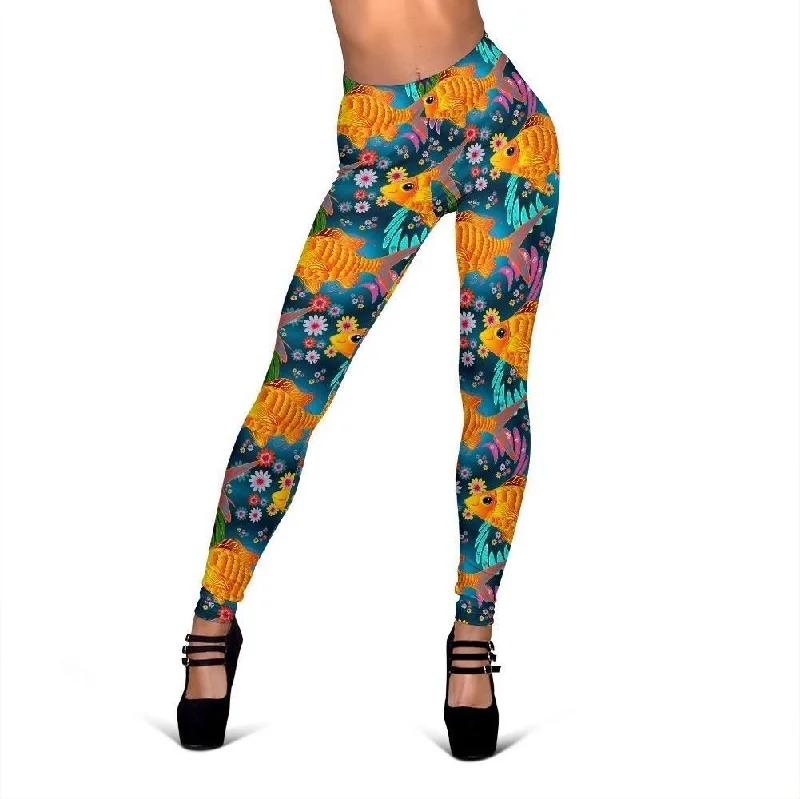 Goldfish Flower Pattern Print Women Leggings