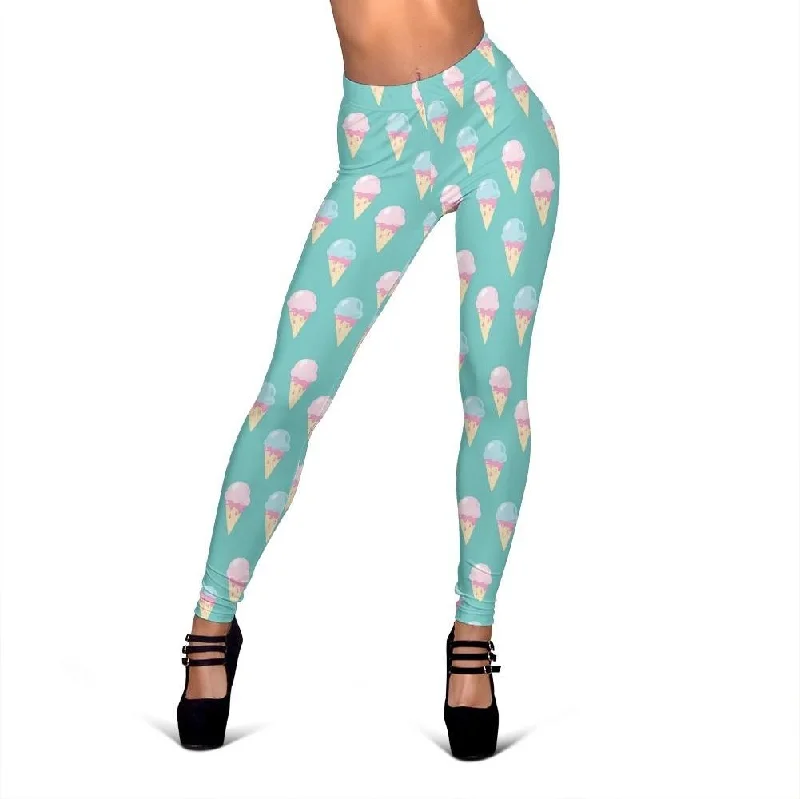 Ice Cream Cone Pastel Pattern Print Women Leggings