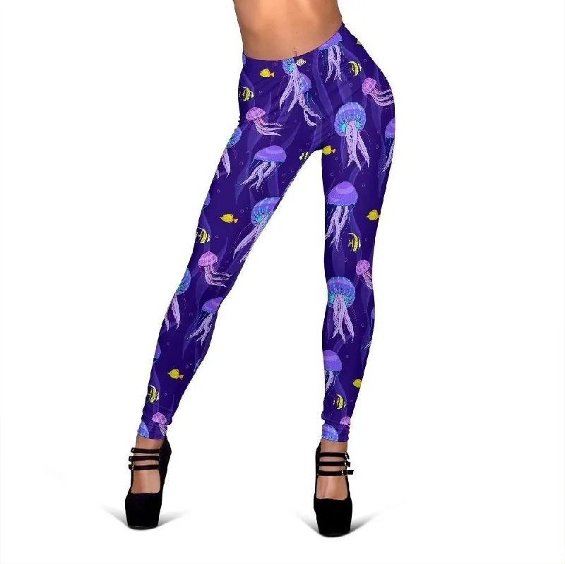 Jellyfish Cartoon Print Pattern Women Leggings