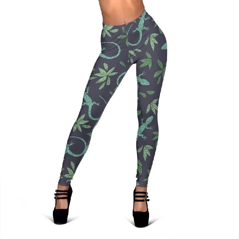 Lizard Leaf Pattern Print Women Leggings