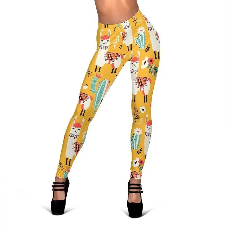 Llama Cactus Pattern Print Women Leggings