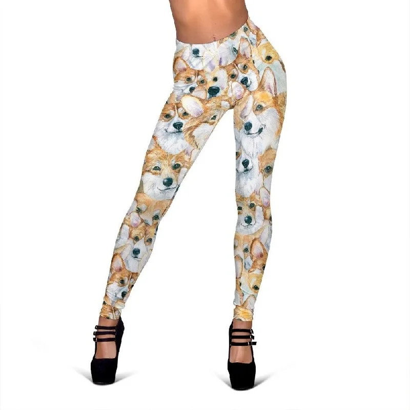 Multi Corgi Pattern Print Women Leggings