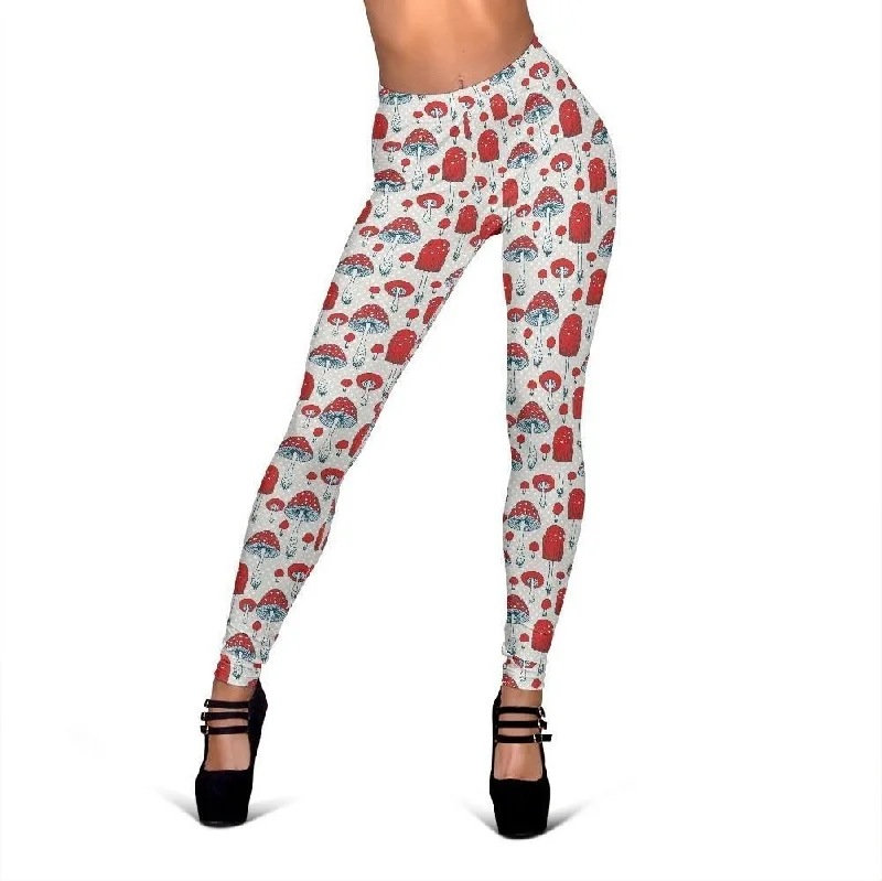 Mushroom Red Dot Print Pattern Women Leggings