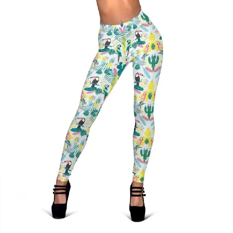 Pastal Parrot Bird Floral Pattern Print Women Leggings