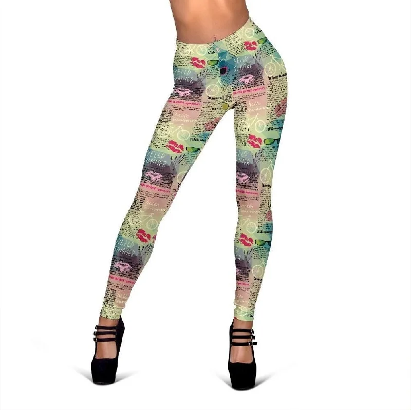 Pattern Print Newspaper Women Leggings