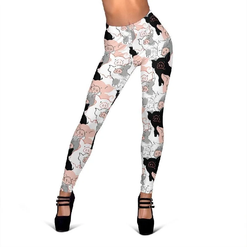 Pig Hand Drawn Pattern Print Women Leggings