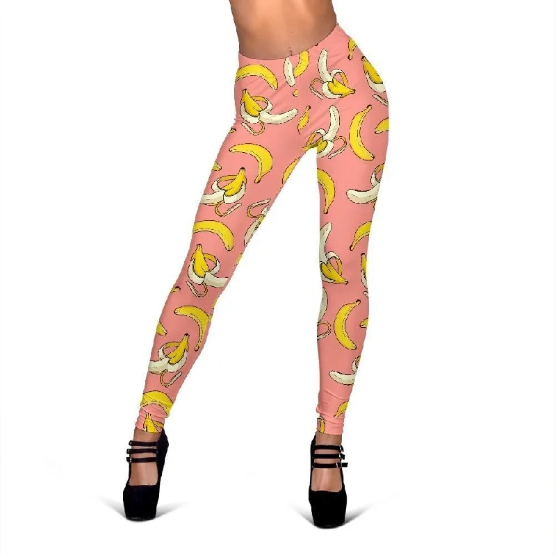 Pink Banana Pattern Print Women Leggings