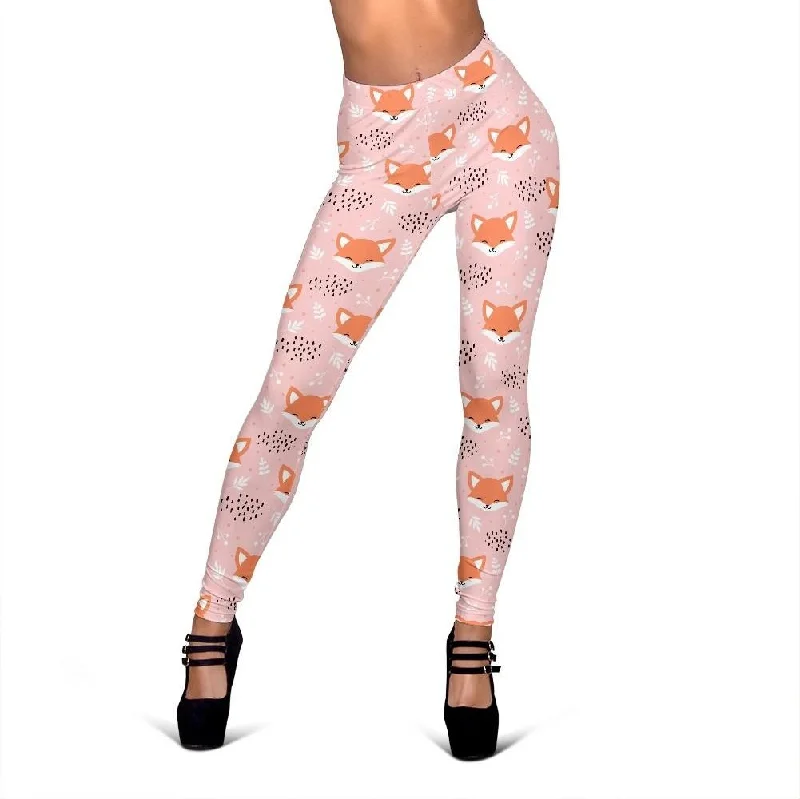 Pink Fox Pattern Print Women Leggings