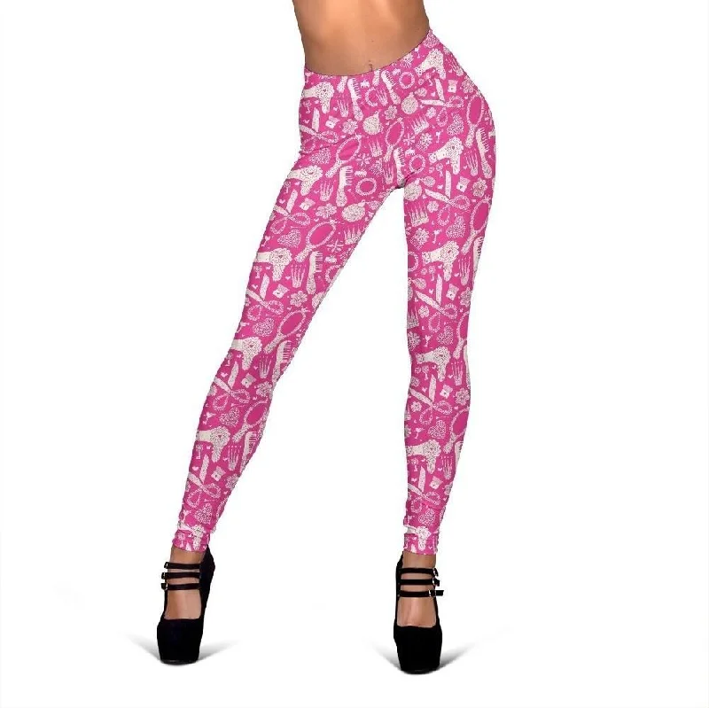 Pink Hair Stylist Pattern Print Women Leggings