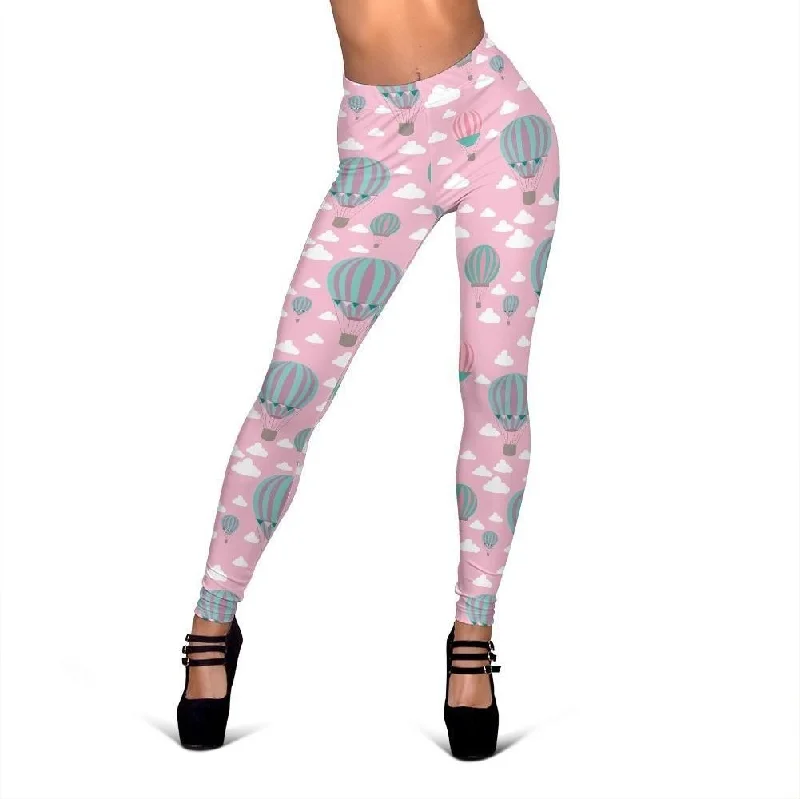 Pink Hot Air Balloon Pattern Print Women Leggings