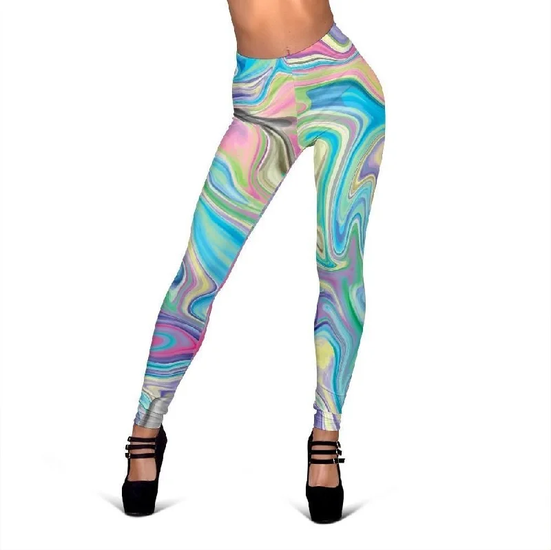 Rainbow Marble Pattern Print Women Leggings