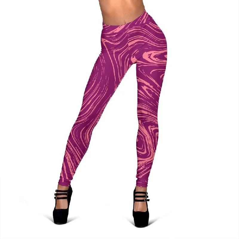 Red Marble Pattern Print Women Leggings