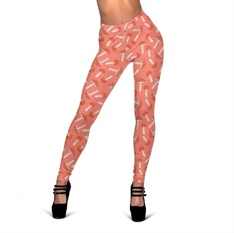 Red Mushroom Dot Pattern Print Women Leggings