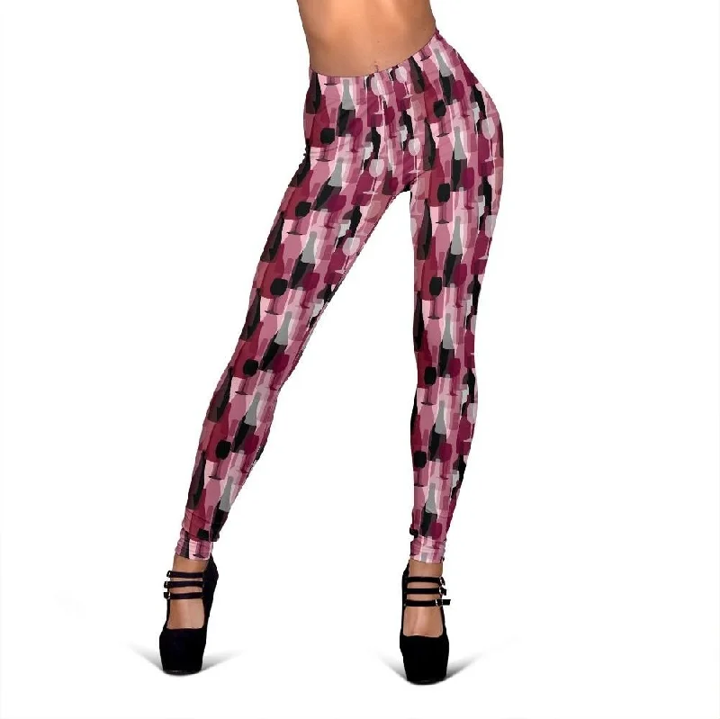 Red Wine Glass Bottle Pattern Print Women Leggings