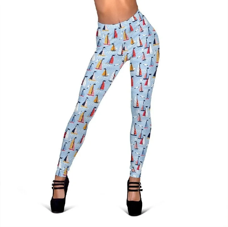 Sailboat Ocean Pattern Print Women Leggings