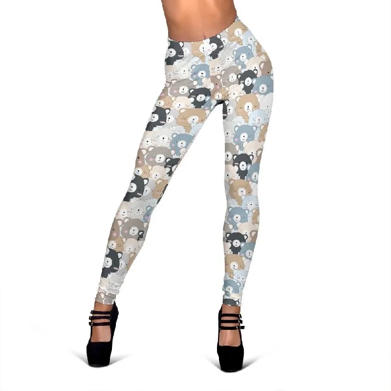 Teddy Bear Print Pattern Women Leggings