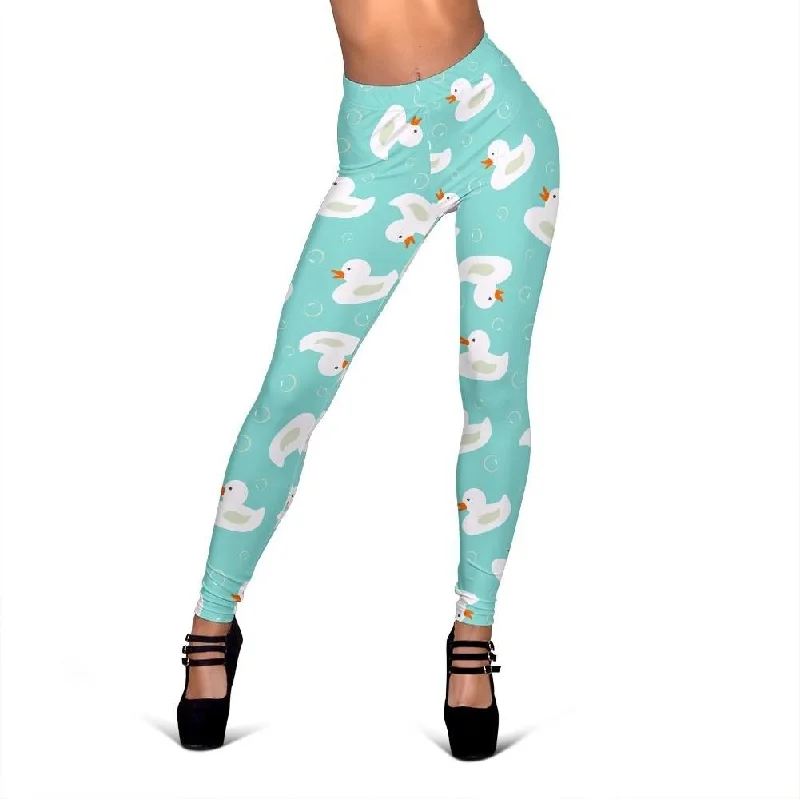 White Rubber Duck Pattern Print Women Leggings