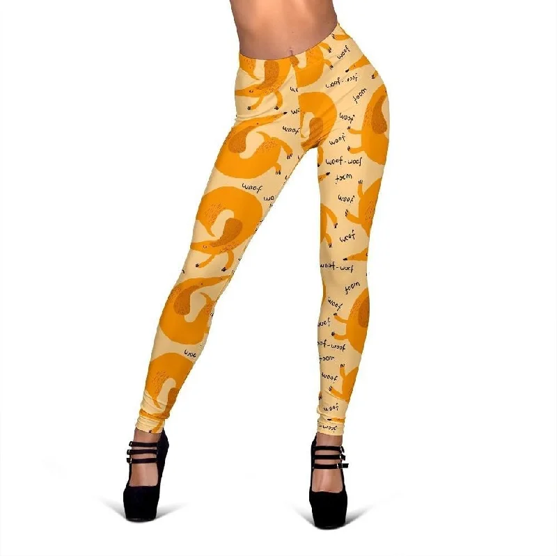 Wiener Dog Dachshund Woof Woof Pattern Print Women Leggings